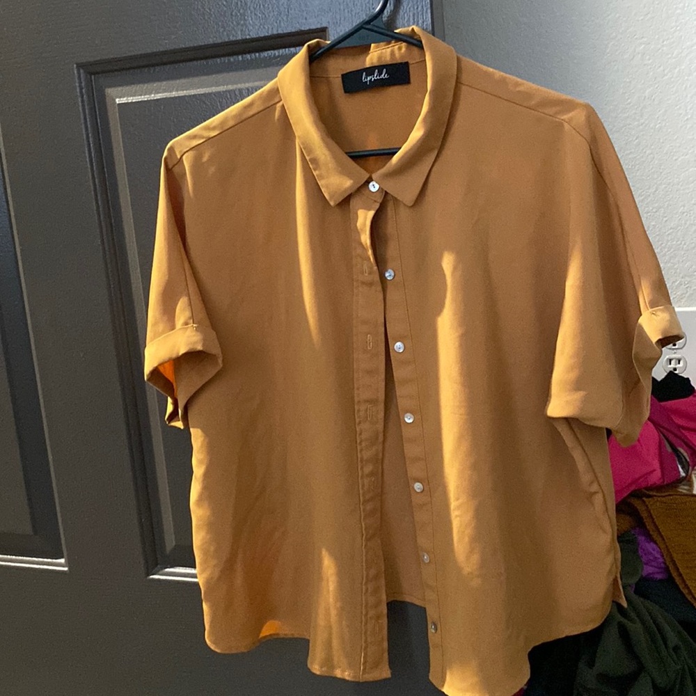 Mustard Yellow Button Up Short Quarter Sleeved Top